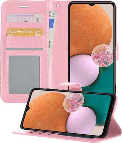 Hoesje - Met Pasjeshouder - Geschikt voor Samsung Galaxy A13 4G - Luxe Bookcase Portemonee - Flip Case - Kunstleer Book Case - Flipcase - Book Cover - Walletcase - Portemonneehoes - Telefoonhoesjes - Lichtroze