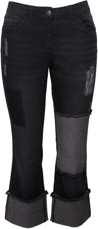 Angel of Style - Dames - Jeans wijde pijpen patches 5-pocket omgeslagen zoom - Zwart - Maat 42