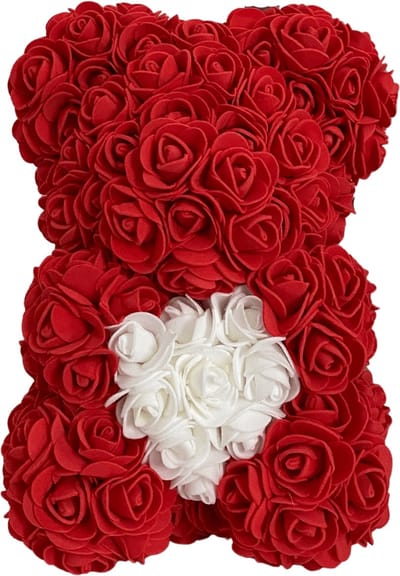 Rozen beer - Rood met Wit Hart - Rose Bear - 25 cm - Inclusief kaartje