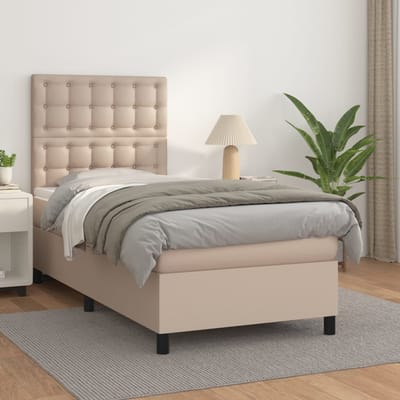 vidaXL - Boxspring - met - matras - kunstleer - cappuccinokleurig - 90x190 - cm