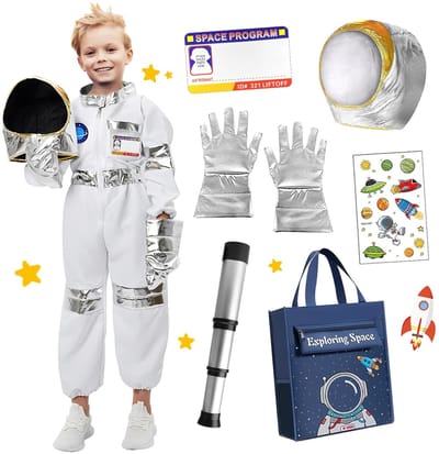 Dailygoods- Astronautenkostuum 8-delige set - Ruimtepak - Astronautenhelm - Handschoenen - Telescoop - Meeslepende verkleedset