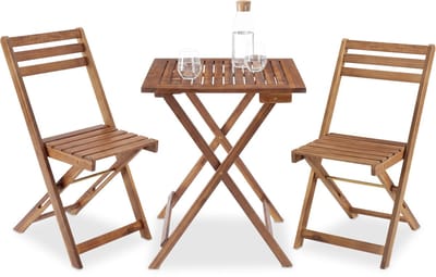 tectake® Houten Bistroset voor 2 Personen - 60 x 60 x 74,5 cm - Weerbestendig Acaciahout - Opvouwbaar - Inklapbaar - Tuinset met Bistrotafel en Bistrostoelen - Tuintafel - Tuinstoelen - Tafel en Stoelen set voor Balkon, Camping & Terras