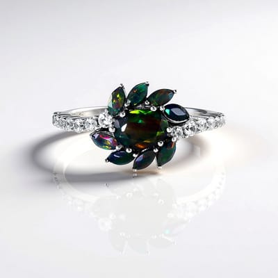 Cavill - Zilveren ring met ovale en marquise opalen 1,38 ct totaal - 925 zilver, platina coating - elegante damesring met Cambodjaanse zirkonen