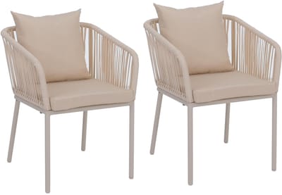Set van 2 tuinstoelen MCW-N41, outdoor armleuning, weerbestendig aluminium touwvlechtwerk ~ crème, kussens crème