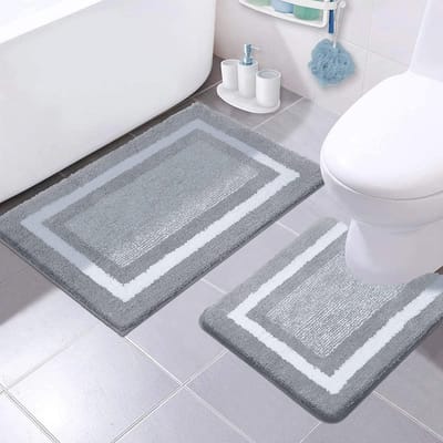 Badkamertapijten 2-delig antislip wasbaar wc-mat pluizige hoogpolig badmat set douchemat voor badkamer 50 x 80 cm + 50 x 60 cm (grijs)