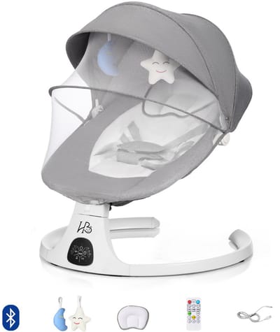 HeppieBabie Elektrische Wipstoel - Muziek en Swing Opties - 5 Punts Gordel - Babyschommel- Schommelstoel - Baby Swing - Met Ebook
