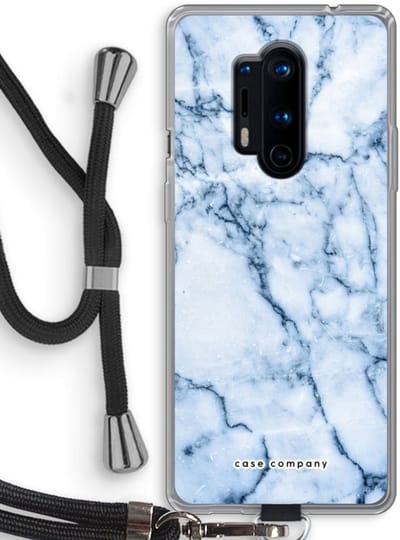 Case Company® - Hoesje met koord geschikt voor OnePlus 8 Pro hoesje met Koord - Blauw marmer - Telefoonhoesje met Zwart Koord - Bescherming aan alle Kanten en Over de Schermrand