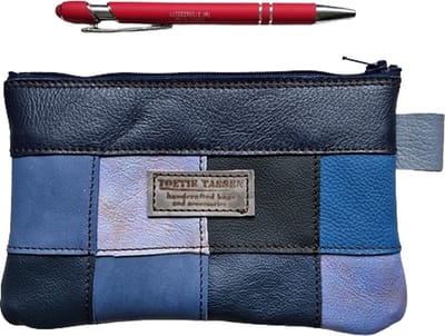 Toetie & Zo - Handgemaakte Etui - Leer - Blauw - Patchwork - Telefoontas - Makeuptas - Pennenetui - Medicijnhoesje