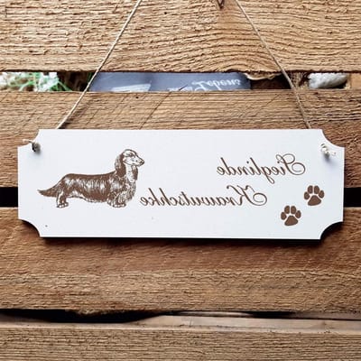 Hond deurplaat - Naambordje decoratiebord - Woondecoratie - Persoonlijke gravure - 20 x 67 cm - Wit