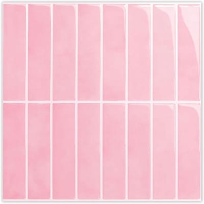 Set van 10 Zelfklevende 3D Tegelstickers voor Keuken en Badkamer - Vinyl Tegels 31 x 31 cm, Glanzend Roze, Makkelijk te Installeren en Ideaal voor Wanddecoratie