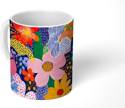 Mok - Koffiemok - Kleurrijk - Bloemen - Abstract - Stippen - Mokken - 350 ML - Beker - Koffiemokken - Theemok