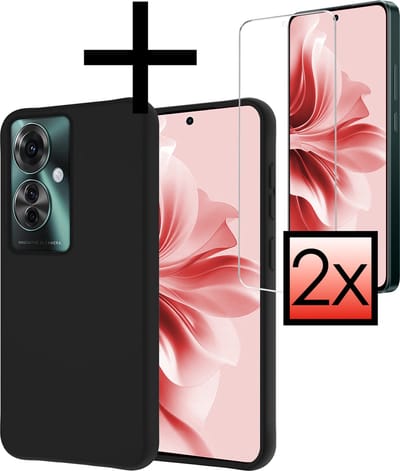 Hoesje - Met 2x Screenprotector - Geschikt voor OPPO Reno 11F - Sterk & Shockproof - Back Cover - Siliconen Case - Telefoon Hoes - Zwart