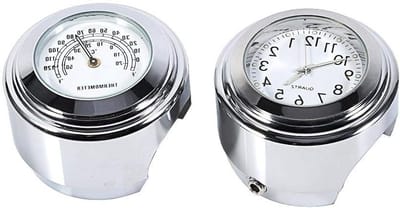 Waterdichte Motorfiets Handvat Montage Klok met Thermometer en Temperatuurweergave voor 7/8"-1" Stangen, Geschikt voor de Meeste Motoren