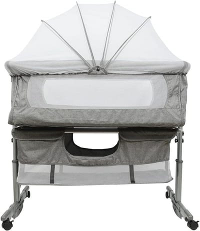 Babybed met Klamboe - Nachtwaker Kinderbed - Babykamer Inrichting - Inklapbaar en Draagbaar - 92x58x90cm - Grijs