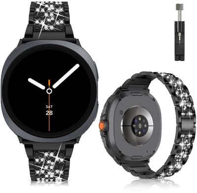 Stravo Luxe Elegante Metalen Bandje – Geschikt voor Samsung Galaxy Watch 9 (40/44mm) / Watch 8 (40/44mm) / 8 Classic (46mm) – RVS Horlogeband met Diamant Strass voor Samsung smartwatches – inclusief inkortset (Zwart)