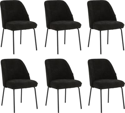 Colenis® - Julia Eetkamerstoel - Set Van 6 - Zwart - Linnen Stof - Industrieel - Design