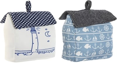 Item Deurstoppers maritiem huis - wit/blauw - polyester -15 x 8 x 17cm