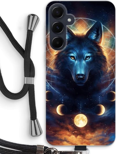 Case Company® - Hoesje met koord geschikt voor Samsung Galaxy A55 hoesje met Koord - Wolf Dreamcatcher - Telefoonhoesje met Zwart Koord - Bescherming aan alle Kanten en Over de Schermrand
