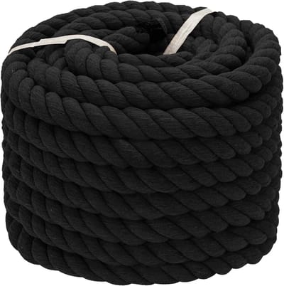Dik Zwarte Katoenen Touw 1" x 10m - Voor Knutselen, Tuinieren, Decoratie en Spelen