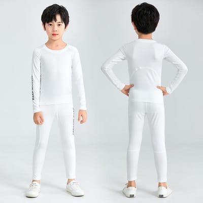 Kinderen Maillots Basketbal Trainingskleding Herfst en Winter Fitnesskleding Sets Jongens Hoge-elasticiteit Basislaag Sneldrogende Fitnesskleding 28 white