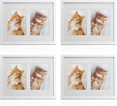 bomoe Galeria fotolijsten set van 4 - houten fotolijst met passepartout houten frame en plastic glas & metalen ophanging lijst voor foto's 4 x 2 foto's - wit