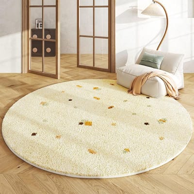 Crème Stijl Slaapkamer Decoratie Rond Tapijt Pluizig Zacht Tapijt voor Woonkamer Minimalistisch Nachtkastje Verdikt Kleed Huis Pluche Vloerkleed 100x100cm