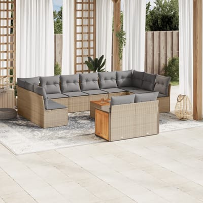 vidaXL - 13-delige - Loungeset - met - kussens - poly - rattan - beige