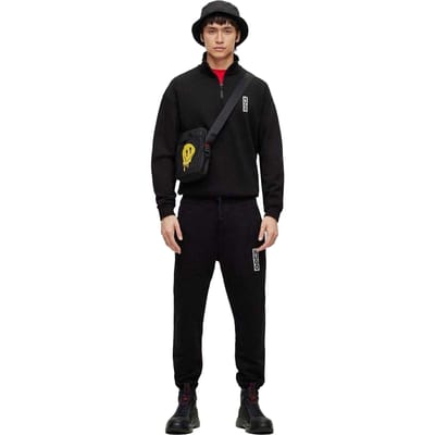 Hugo Boss Heren-sweatshirt met Dangula-logo en kwartritssluiting (Zwart)