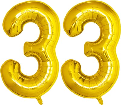 Folie Ballon Cijfer 33 Jaar Goud Verjaardag Versiering Helium Cijfer Ballonnen Feest versiering Met Rietje - 86Cm