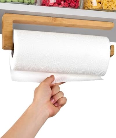 PromoHome Bamboe Keukenrolhouder Zonder Boren - Zelfklevende Keukenpapierhouder - Ruimtebesparend Keukenaccessoire - Duurzaam FSC Bamboehout - Snelle Montage