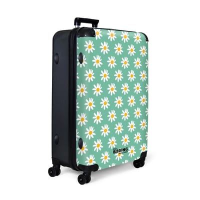 NoBoringSuitcases.com® - Koffer groot - Reiskoffer lichtgewicht - Turquoise met madeliefjes - Rolkoffer met 4 wielen - Grote trolley XL - 98 liter bagage