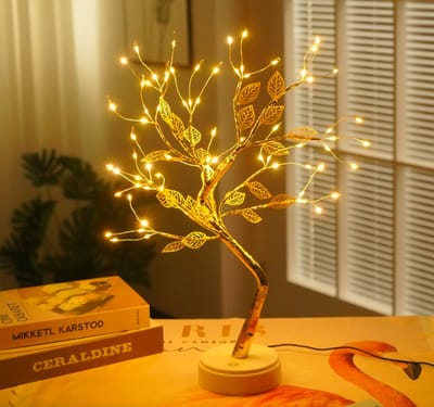 MIRO® Lichtboom Goud - Lichttakken - Warm Wit Licht - Led USB & Batterij - Kerst - Woonkamer - Slaapkamer - Decoratie Nachtlampje - Aan & Uit Knop