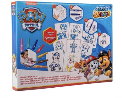 Paw Patrol Spray Pen Set - Knutsel Pakket - Tekenen, Schilderen & Knutselen voor Jongens & Meisjes - Knutselspullen / Knutselpakket - Spray Pen Set / Blaaspennen Set - Chase, Marshall, Skye en meer - Kleuren & Tekenen - Paw Patrol Blaas Pennen