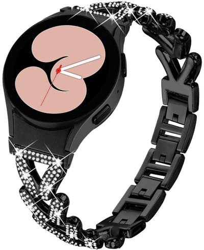 RVS glitter bandje - geschikt voor Samsung Galaxy Watch 7 (40 & 44mm) / Watch 6 (Classic) / Watch 5 (Pro) / Watch 4 (Classic) / Watch FE - stalen band met druksluiting - zwart