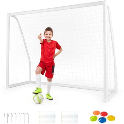 COSTWAY Voetbaldoel, 180 x 120/365 x 180 cm, voetbaldoelen voor tuin, kinderen, voetbaldoel met zeer sterk net en 6 grondpennen voor kinderen en volwassenen