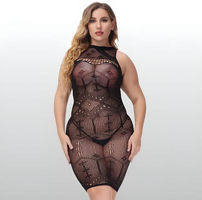 Plus Size Bodycon Zwart - Kant - Sexy Lingerie - One Size L-XXL (40-44) | LS007