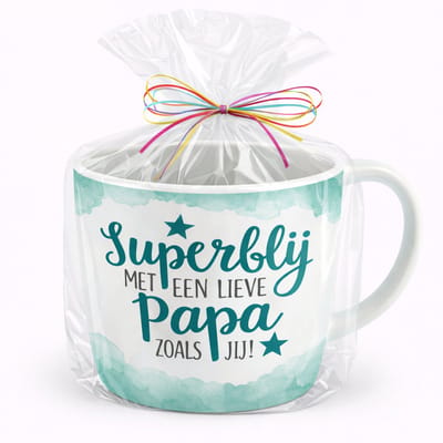 Mok - Koffie - Cadeau - Traktatie - De Liefste Papa Van De Wereld - Verjaardag - Keramiek - Drop - Cadeauverpakking met gekleurd lint