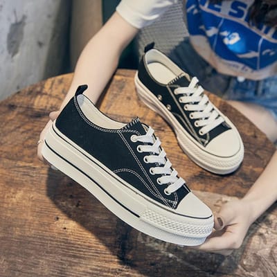 Nieuwe Dikke Zool Verhoogde Canvas Schoenen Koreaanse Versie Van Kleine Witte Schoenen Student Casual Vetersluiting Ins Trendy Schoenen Dames Schoenen 37