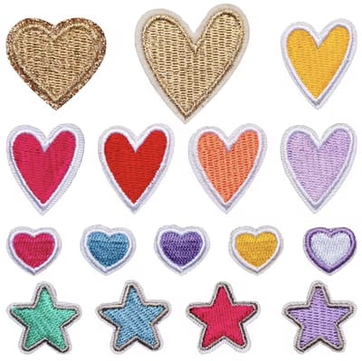 16-delige harten sterren set Strijk Embleem bundel - hart en ster - Opstrijkbare geborduurde patches - Kleding Patchs - Versiering Voor Kleding - Iron On - Doe-het-zelf-accessoires - Naai op geborduurde applicatie