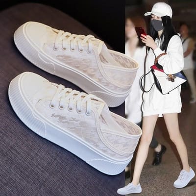 Witte Schoenen Damesschoenen Zomer Nieuwe Enkele Ademende Mesh Schoenen Hol Dunne en Alles-Passende Ins Sport Board Schoenen 40