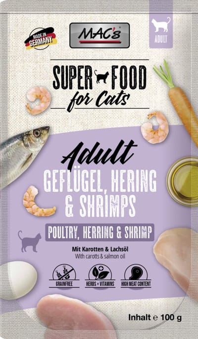 Mac’s Kattenvoer Natvoer Maaltijdzakjes - Gevogelte, Haring en Garnalen - 12 x 100g