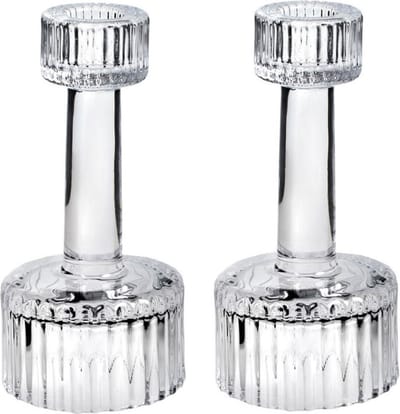 Set van 2x stuks kaarsen kandelaar van decoratief luxe glas 7 x 15 cm - Houder geschikt voor dinerkaarsen