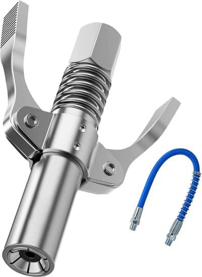 Ynkkvre – Vetpistool koppelstuk – G-koppeling mondstuk met dubbel handvat – metalen swan house vetkoppeling – inclusief 30 cm slang – geschikt voor alle soorten vetpistolen