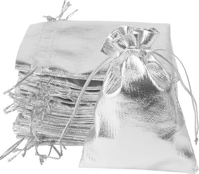 Fako Bijoux - 20 Organza Zakjes Metallic - 7x9 cm - Feestzakjes - Snoepzakjes - Cadeauzakjes - Uitdeelzakjes - Sieradenzakjes - Metal Zilver - 7x9cm - 20 Stuks