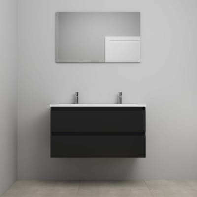 On-Line Badkamermeubelset - 100 cm - Voorgemonteerd - Acryl Wastafel - 2 Kraangaten - Spiegel - Mat Zwart