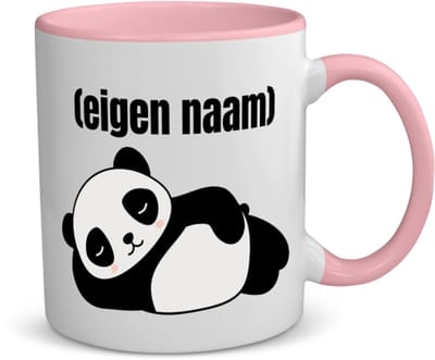 Akyol - liggende panda met eigen naam koffiemok - theemok - roze - Panda - panda liefhebbers - iemand die houdt van panda's - verjaardag - cadeau - kado - 350 ML inhoud