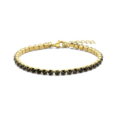 Frank 1967 7FB-0654 Stalen Tennisarmband met zirkonia - 18+3cm - 4mm breed - Vintage Look - Zwart - Goudkleurig