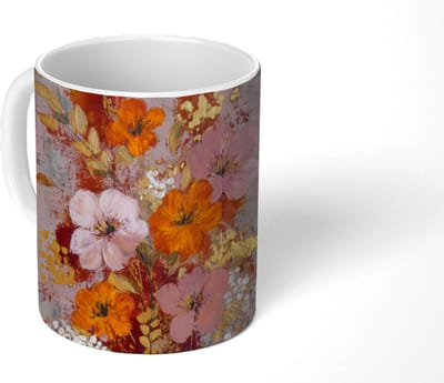 Mok - Koffiemok - Schilderij - Bloemen - Rustiek - Roze - Mokken - 350 ML - Beker - Koffiemokken - Theemok