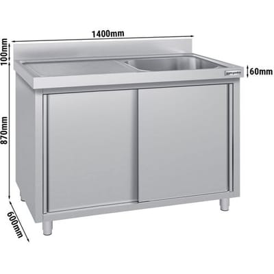 GGM Gastro Spülschrank ECO - 1400x600mm - mit 1 Becken rechts Zilver