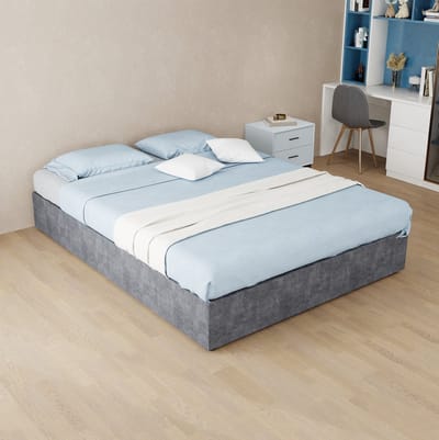 MIVRAY Gestoffeerd Bed 140x200 cm - Tweepersoonsbed Zonder Matras met Gaslift en Lattenbodem - Modern Minimalistisch - Stof Metaal - Grijs